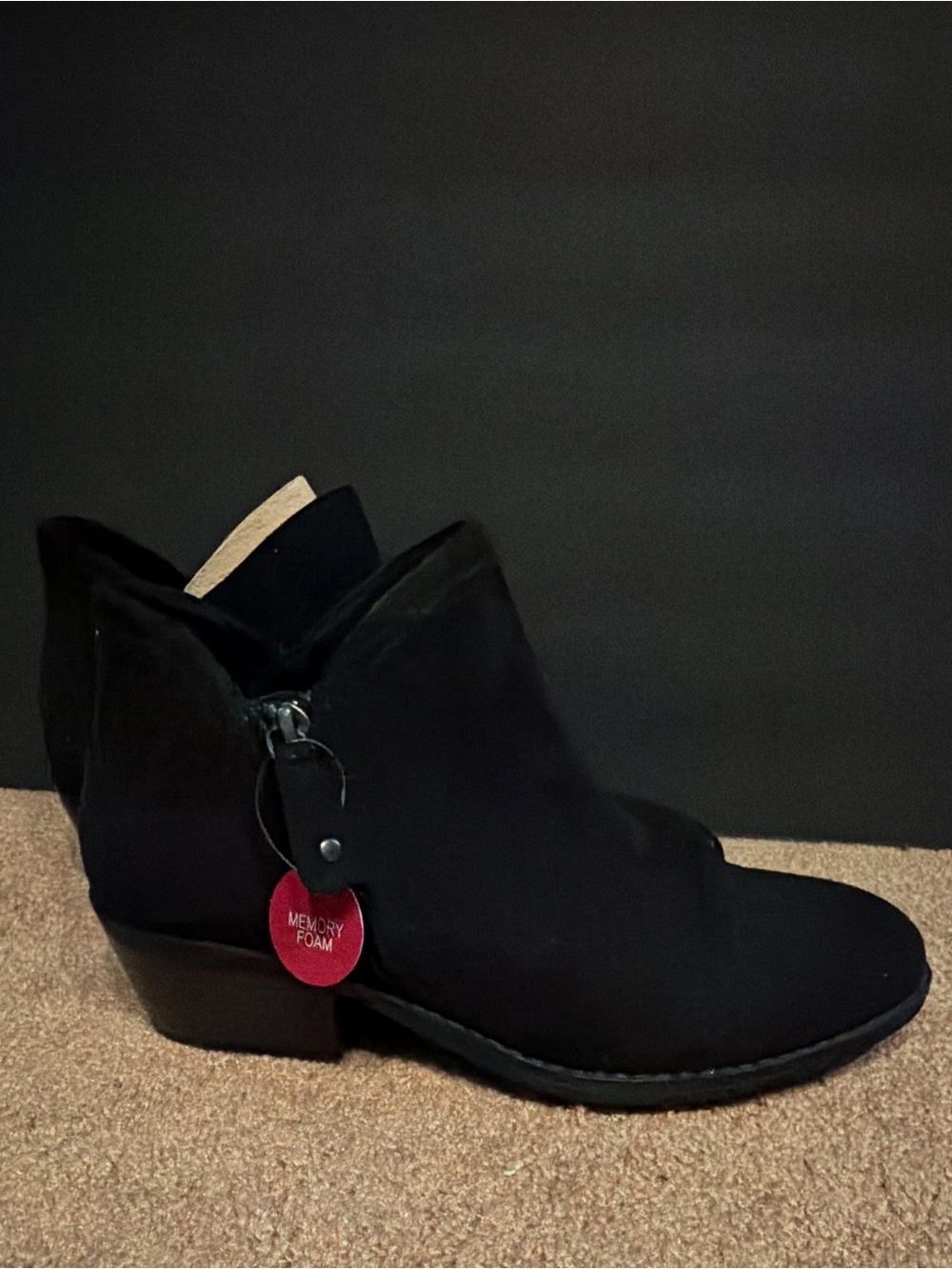 SO Black Suede Ankle Booties with Low Heel